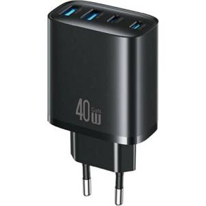 USAMS T70 AC зарядно устройство 2 USB+ 2 гнезда Type-C 40W, PD бързо зарядно устройство, ЧЕРНО CC330TC01 (CC330TC01)