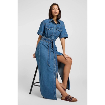 Lee Jeans Short Sleeve Maxi Western Dress 112363646 modrá