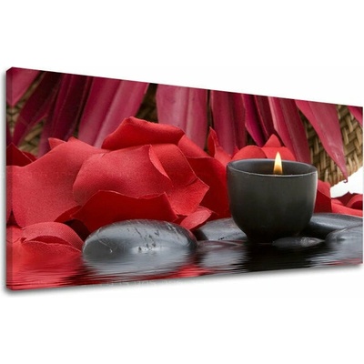 Obraz ruží a sviečky v červenej a čiernej na plátne – Feng Shui - 30x60 cm