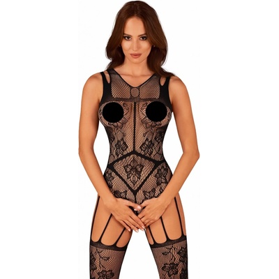 Obsessive - flower print open mesh overall black