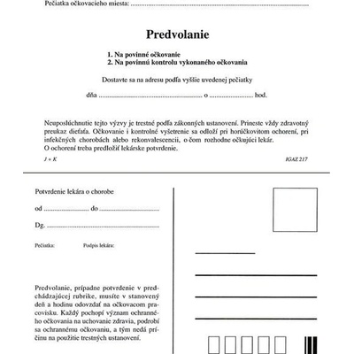 Igaz 217 Predvolanie Na očkovanie, kontrolu