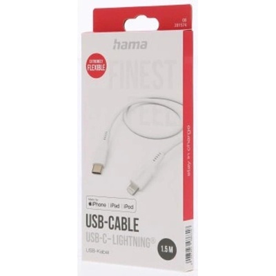 Hama 201574 MFi USB-C Lightning pre Apple, 1,5m, bílý
