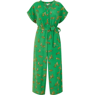 Yumi Women's Green Cheetah Print Jumpsuit - Green