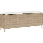 vidaXL Градинска пейка с възглавница, бежова, 110x30x40, 5 см, полиратан (4104158)