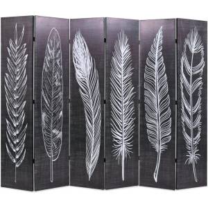 vidaXL Сгъваем параван за стая, 228x170 см, пера, черно и бяло (245892)