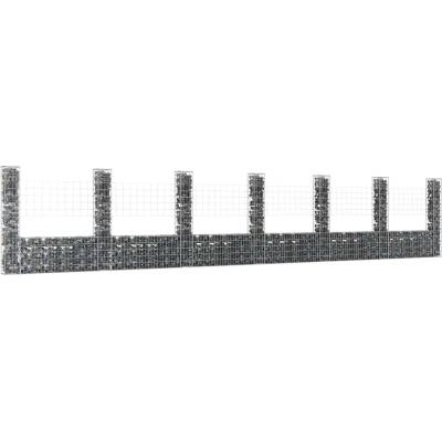 vidaXL Gabionový koš ve tvaru U se 7 sloupky železo 740 x 20 x 150 cm