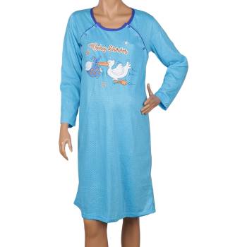 Image 1 of Макси нощница в синьо за кърмачки с точки и щъркел