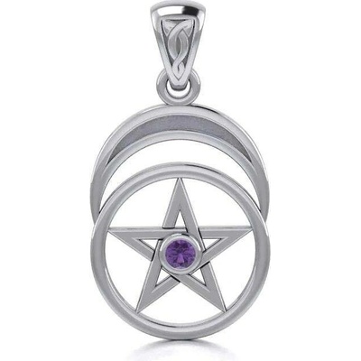 Fantasy Šperky LUNÁRNÍ PENTAGRAM s ametystem stříbrný přívěšek FTJ143