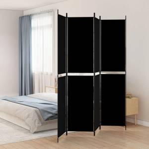 vidaXL Параван за стая, 4 панела, черен, 200x220 cм, плат (350249)
