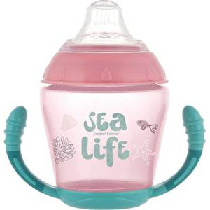 Canpol babies Неразливаща се чаша с дръжки Canpol - Sea Life, 230 ml, Розова (56/501_pin)