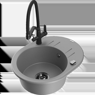 Kevin мивка от гранит с 1 камера с кухненски смесител Duo, сива - 6517-71-671701-70-B (6517-71-671701-70-B)