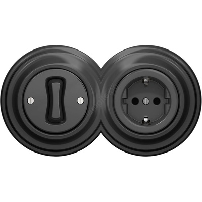 Reblig Reblig-Retro еднополюсен ключ №1 и SCHUKO розетка 230 V с антрацитова рамка (RG0044E)