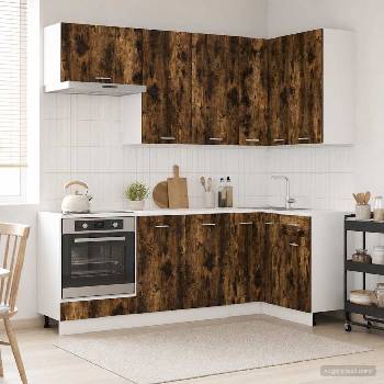vidaXL Кухненски единица LYON 8 pcs Опушен дъб Инженерна дървесина (3438435)