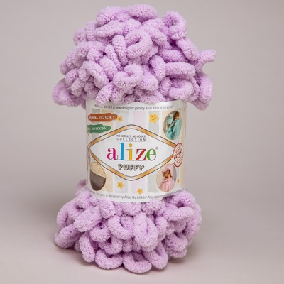 Příze s oky Alize PUFFY pro ruční pletení bez jehlic 27 světle fialová, efektní, 100g/9,2m