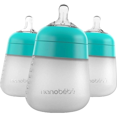 Nanobebe Комплект силиконови бутилки Nanobebe - Flexy, 270 ml, 3 броя, минт (31221)