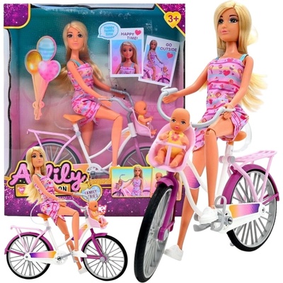 Woopie Lily cyklistka s bábätkom a detskou sedačkou na bicykel
