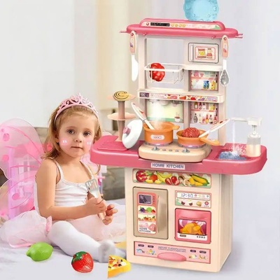 ECOTOYS MULTISTORE Dětská kuchyňka se zvuky LED světly dřezem 10 doplňků růžová barva