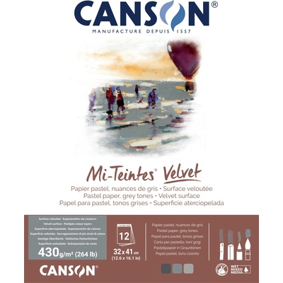 Canson Skicák pre pastely Mi-Teintes VELVET Grey v lepenej väzbe 32 x 41 cm 430g 12 listov