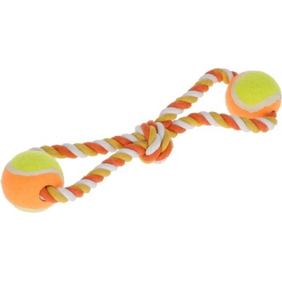 KERBL Přetahovací provazová hračka pro psy s míčky 34 cm bílá/oranžová