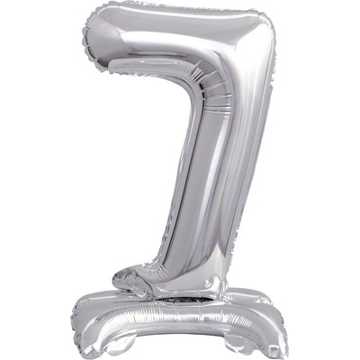 Balónek fóliový číslo volně stojící "7" stříbrný 38 cm metalický