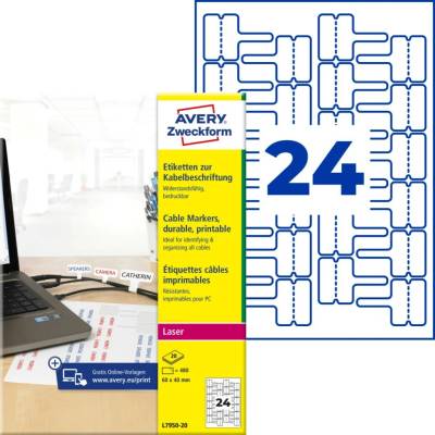 Avery Zweckform L7950-20 Etikety na kabely 60x40mm 480 ks bílá