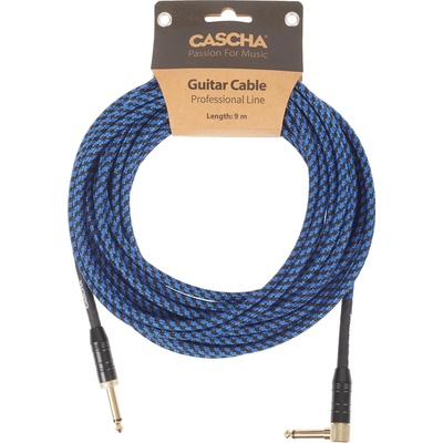 CASCHA Professional Line Guitar Cable, Angled, Tweed Blue, 9 m