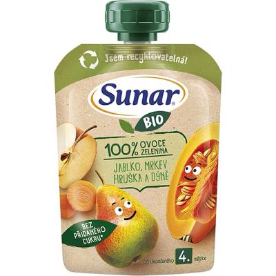 SUNAR Ovocná zeleninová kapsička jablko hruška mrkev dýně 4m BIO 100 g