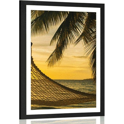 Plakát s paspartou houpací síť na pláži - 30x45 black