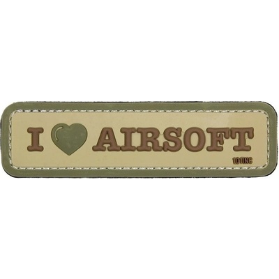 101INC Nášivka 3D plastová I LOVE AIRSOFT velcro COYOTE