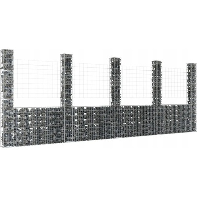 vidaXL Gabionový koš ve tvaru U s 5 sloupky železo 500 x 20 x 200 cm