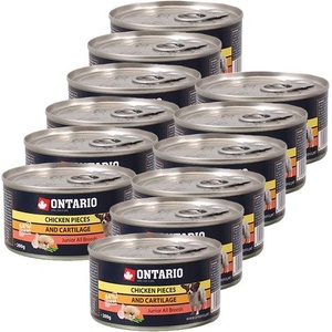 ONTARIO Консерва ONTARIO Junior за кучета, парченца пиле + хрущяли, 12 x 200г