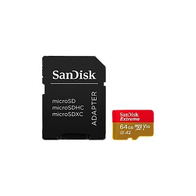 Extreme 64GB microSDXC + SD Adapter + 1 year RescuePRO Deluxe up to 170MB/s & 80MB/s Read/Write speeds A2 C10 V30 UHS-I U3 (SDSQXAH-064G-GN6MA)