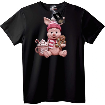NOONEBRAND Тениска Плетена Piglet Коледа - 3XL, Black