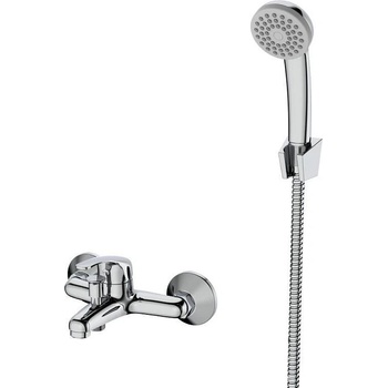 Inter Ceramic Стенен смесител за вана и душ " СОФИЯ " ICF 6342039 - 1, месинг, хром, с подвижен душ, държач и шлаух, 18x13.5см (6342039 - 1)