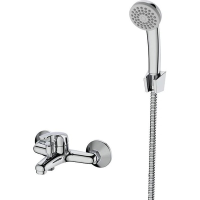 Inter Ceramic Стенен смесител за вана и душ " СОФИЯ " ICF 6342039 - 1, месинг, хром, с подвижен душ, държач и шлаух, 18x13.5см (6342039 - 1)