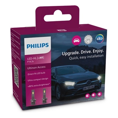 Philips Крушка, LED, фар за дълги светлини PHILIPS H1, 12V, 13W, 6000K, 1400lm, 2 бр