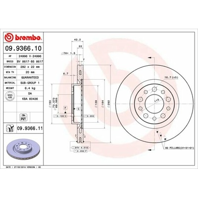 BREMBO brzdový kotúč 09.9366.11, súprava 2 ks