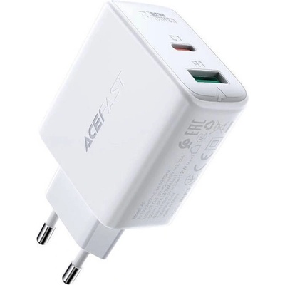 ACEFAST Захранване за ел. мрежа с USB-A и USB-C изходи и технология за бързо зареждане - Acefast A5 Dual Port Wall Charger 32W (бял) (A5-white)