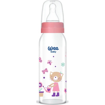 Wee Baby Стъклено шише Wee Baby Classic, 250 ml, розово с коте (876)
