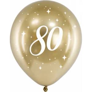 PartyDeco Латексови балони - златисти число 80 6 бр