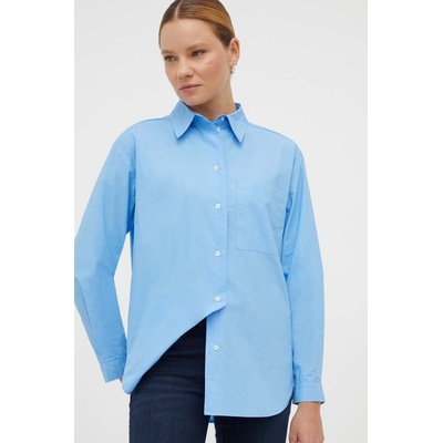 Marc O'Polo Памучна риза Marc O'Polo дамска в синьо със свободна кройка с класическа яка (307105142557)