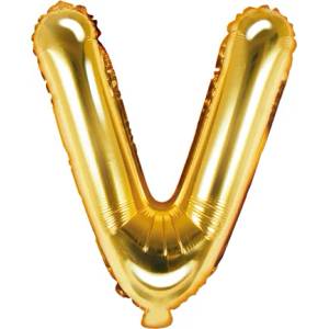 PartyDeco Балон от фолио Mini - Буква V 35см златен