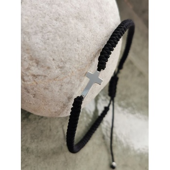 Image 1 of Мъжка гривна сребърен кръст с черна плетка (МСГ 4)