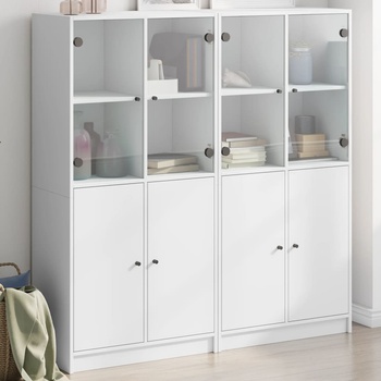 vidaXL Библиотека с врати бяла 136x37x142 см инженерно дърво (3206524)