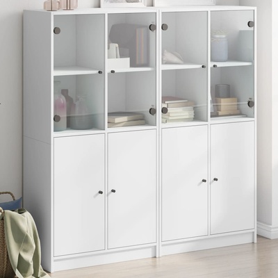 vidaXL Библиотека с врати бяла 136x37x142 см инженерно дърво (3206524)