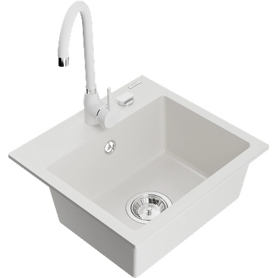 Mexen Milo гранитна мивка с 1 отделение и кухненски смесител Telma, бял - 6505-20-670200-20 (6505-20-670200-20)