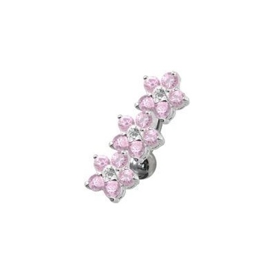 S4U Stříbrný piercing do pupíku se štítem kytičky (růžová) BP01171-P