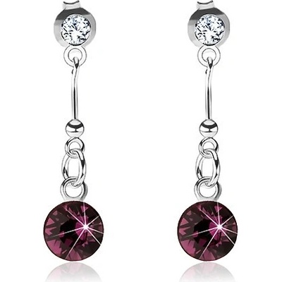 Šperky eshop stříbrné náušnice čirý a fialový krystal Swarovski puzetky PC21.02