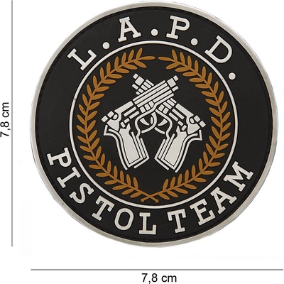 Gumová nášivka 101 Inc. znak LAPD Pistol Team - čierna-biela