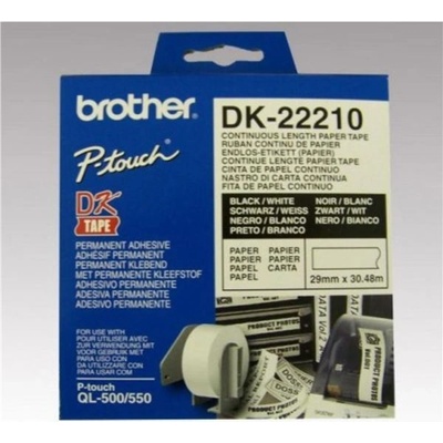 Samolepicí role pro tiskárny Brother QL - DK-22210, 29 mm x 30,48 m, černý tisk, bílá